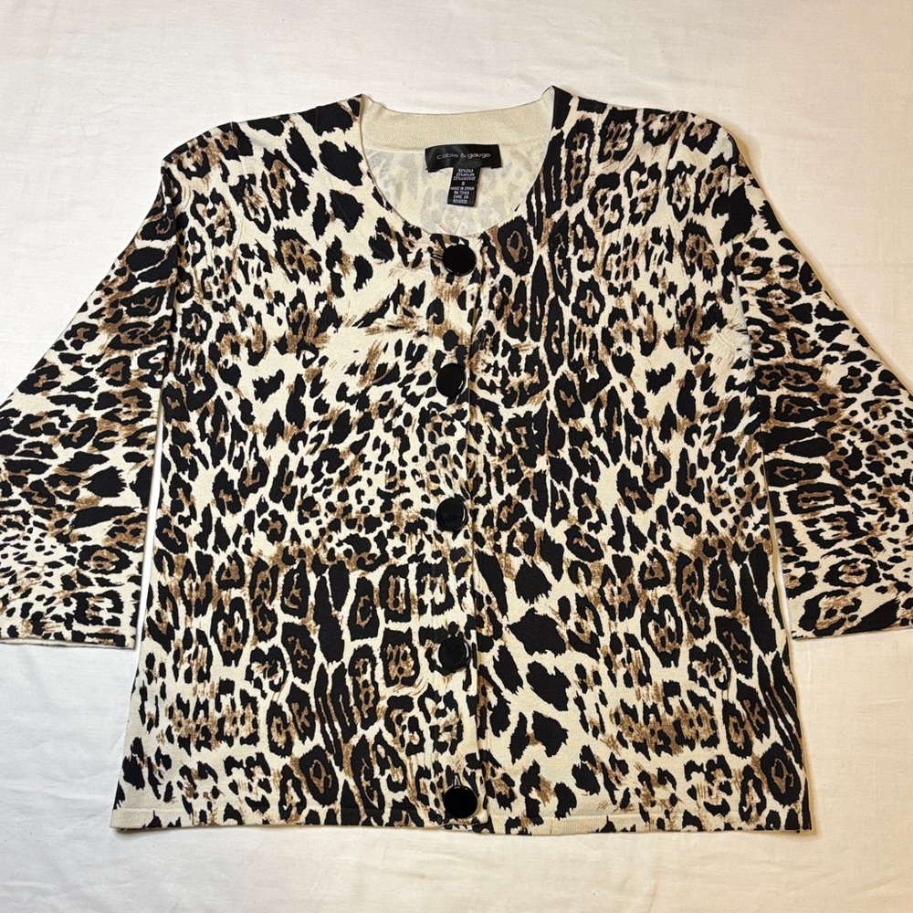 Cable & Gauge Leopard Print Lightweight Cardigan NWT Size S